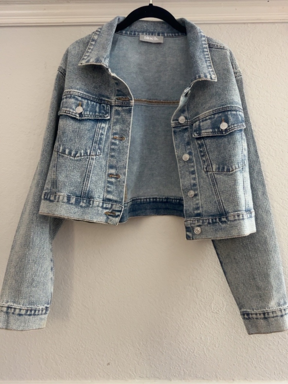 blue b. Rhinestone Crystal Cropped Denim Jacket Size Small